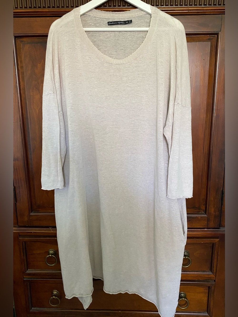 Gudrun Sjoden 100% organic linen  Long Sleeve Scoop Neck Lagenlook Dress Sz XXL